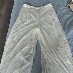 White sparkle pants with zipper